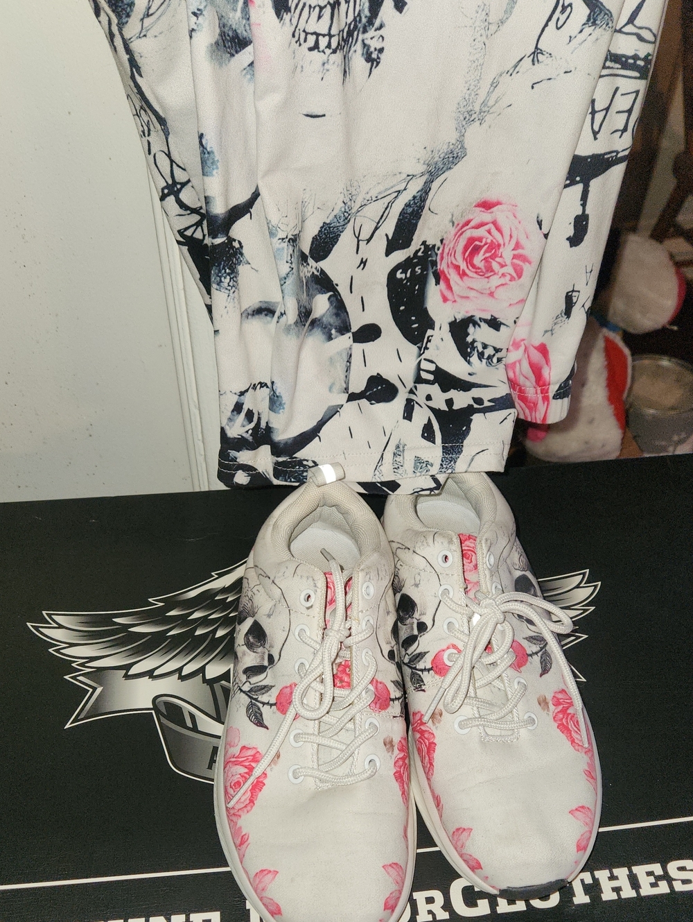 Floral Skull Graphic Sneakers with Matching Pants